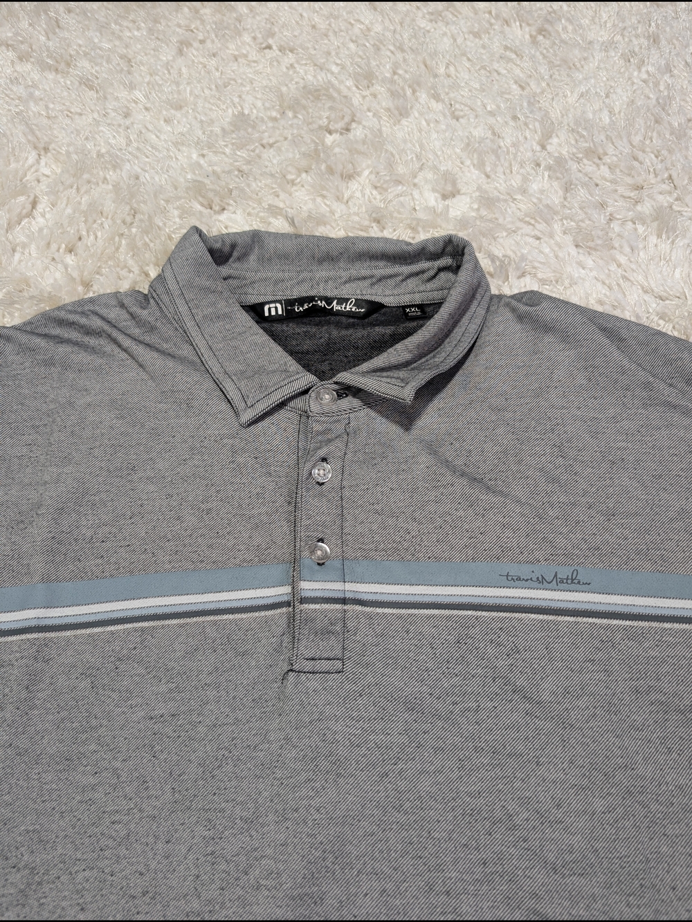 Travis Mathew Gray Striped Polo Shirt